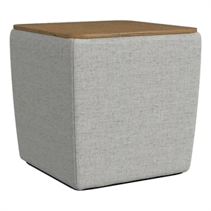 HomePop 19&quot Transitional Fabric Storage Ottoman with Wood Top in Gray