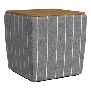 HomePop 19&quot Transitional Fabric Storage Ottoman with Wood Top in Gray/Navy