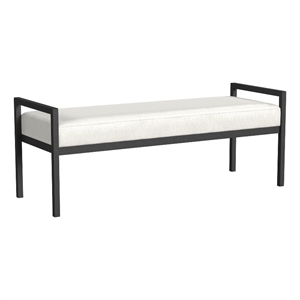 HomePop 17&quot Transitional Metal & Fabric Sherpa Bench in Cream Boucle