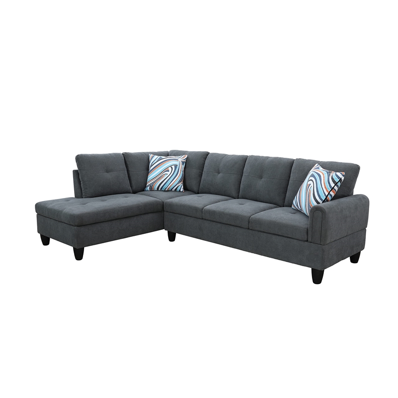 Star Home Living Marseille Linen Fabric Sectional Sofa Set in Dark Gray