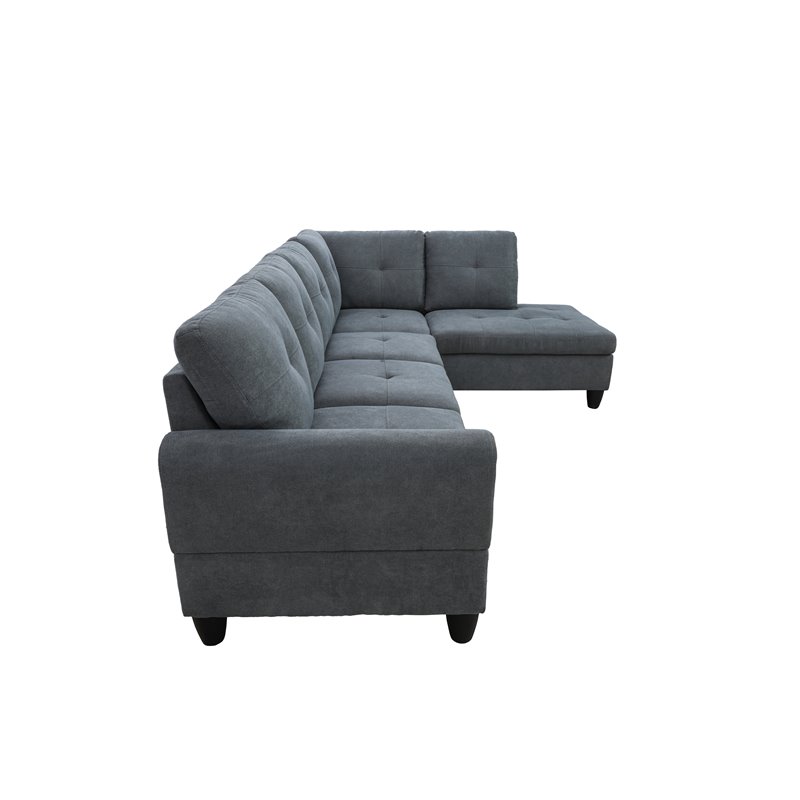 Star Home Living Puebla Linen Fabric Sectional Sofa Set in Dark Gray