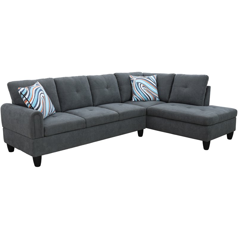 Star Home Living Puebla Linen Fabric Sectional Sofa Set in Dark Gray
