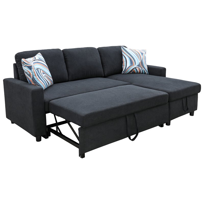 Star Home Living Hannah Microfiber Fabric Revers. Sectional Sofa in Black