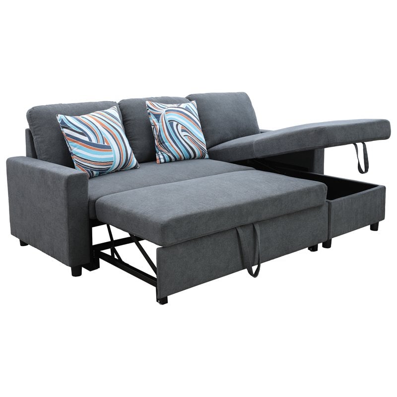 Star Home Living Hannah Microfiber Fabric Revers. Sectional Sofa in Dark Gray