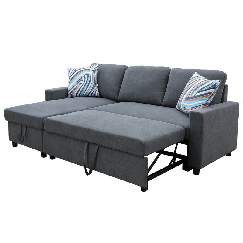 Star Home Living Hannah Microfiber Fabric Revers. Sectional Sofa in Dark Gray