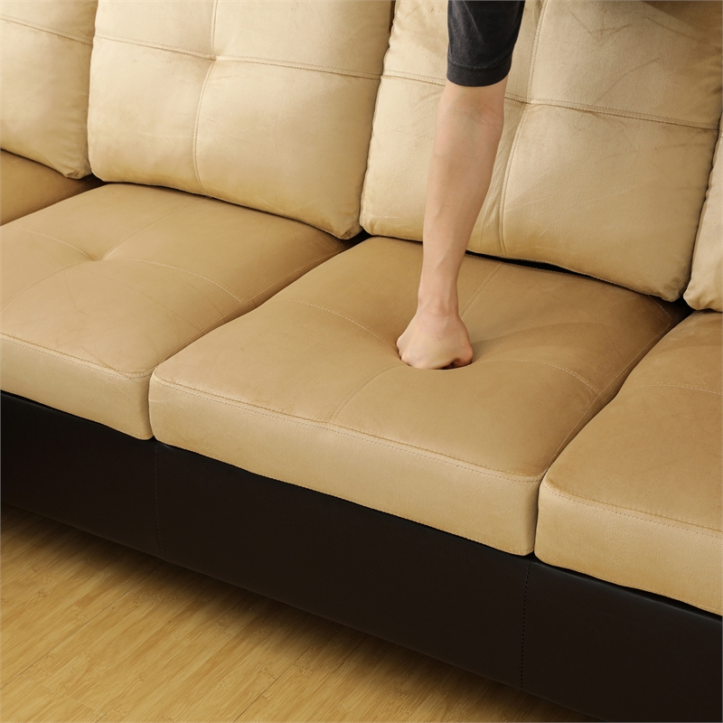 Beverly Fine Furniture Microfiber with Faux Leather Sofa Set With Ottoman Beige