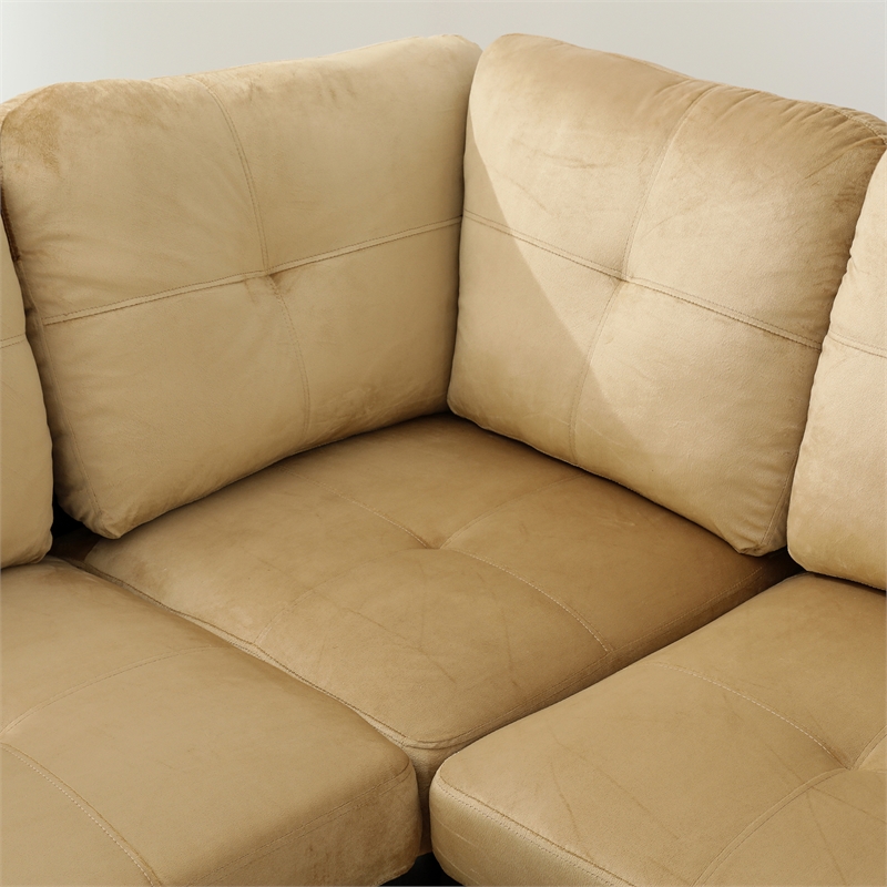 Beverly Fine Furniture Microfiber with Faux Leather Sofa Set With Ottoman Beige