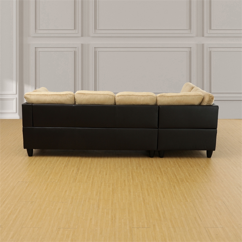 Beverly Fine Furniture Microfiber with Faux Leather Sofa Set With Ottoman Beige