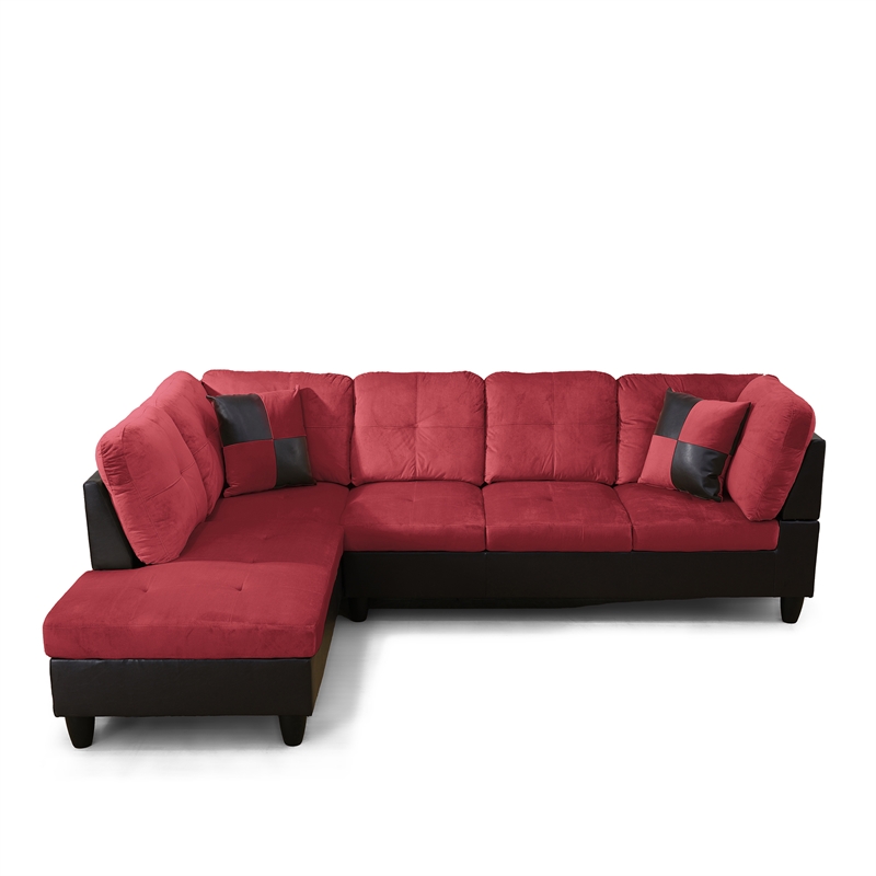 Star Home Living Corp Timmy Microfiber Fabric Left Facing Sectional in Red