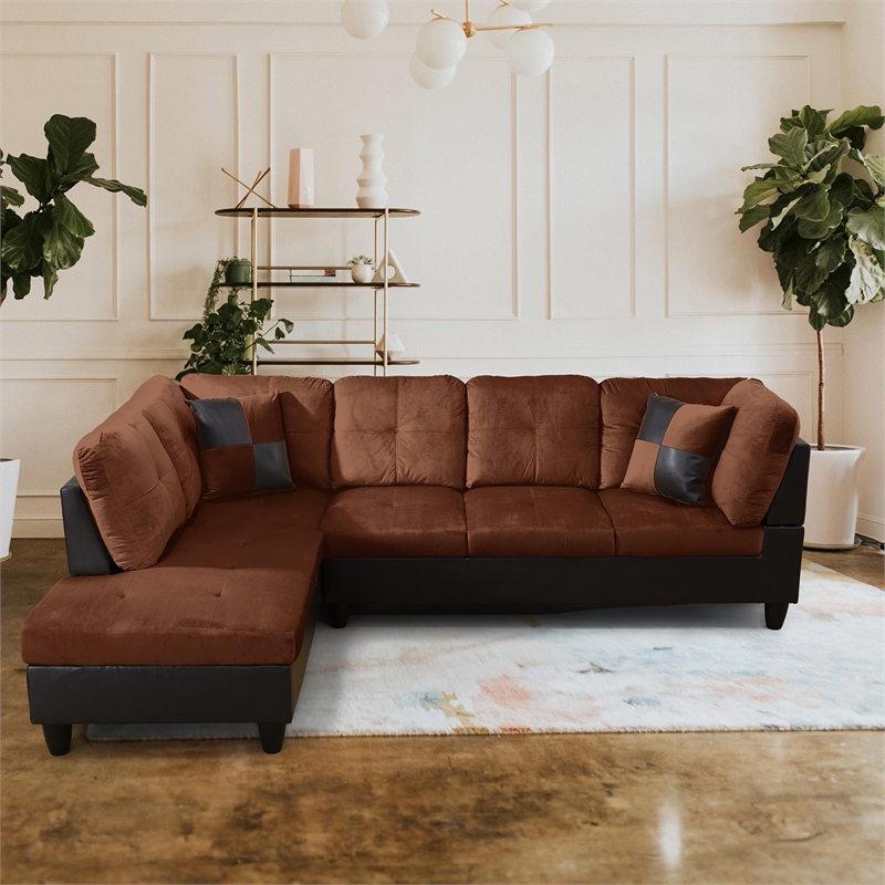 Star Home Living Corp Timmy Microfiber Fabric Left Facing Sectional in Chocolate