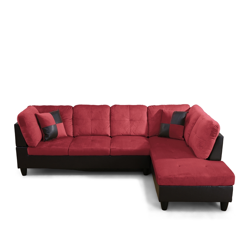 Star Home Living Corp Chris Microfiber Fabric Right Facing Sectional in Red