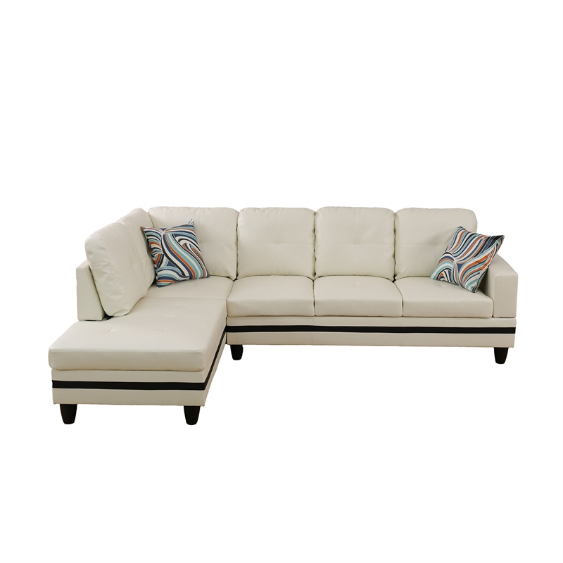 Star Home Living Corp Ben Faux Leather Left Sectional Sofa in White/Black