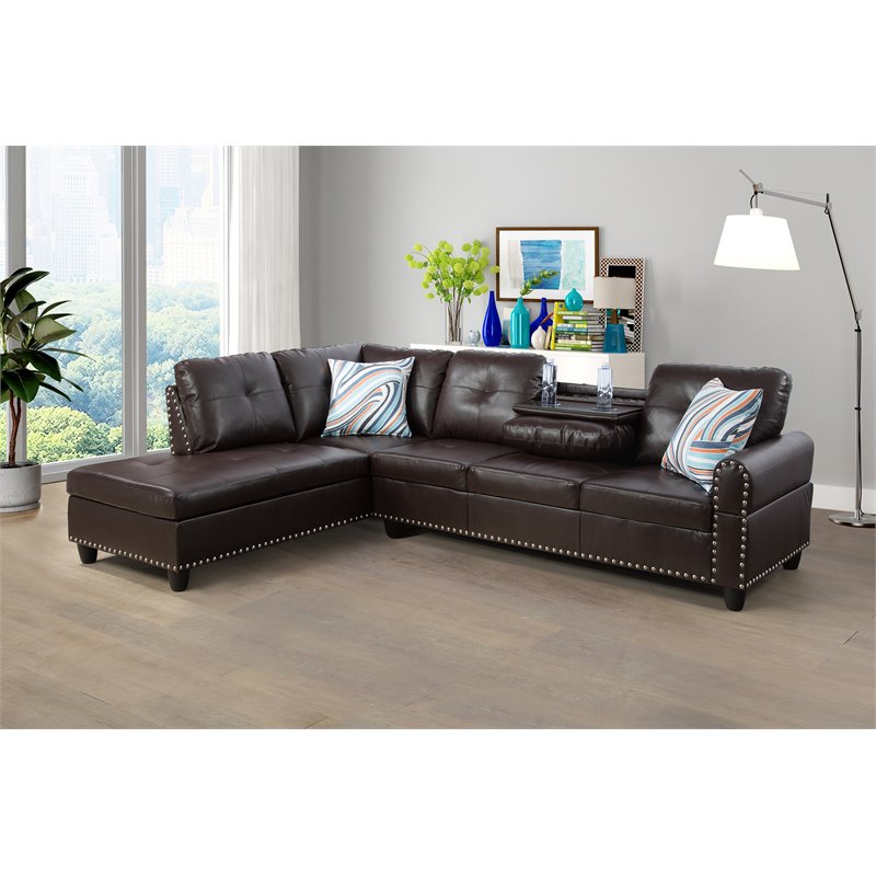 Star Home Living Corp Yolanda Faux Leather Sectional Sofa in Dark Brown