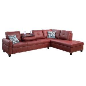 Star Home Living Corp Sean Faux Leather Sectional Sofa in Wine Red