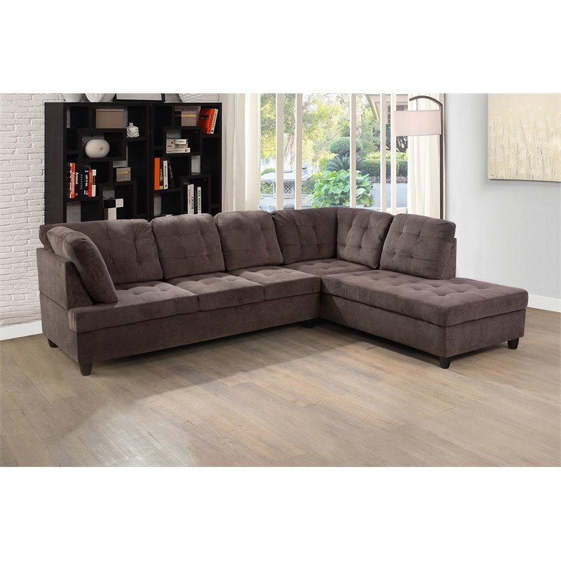 Star Home Living Corp Lisa Corduroy Fabric Right Facing Sectional in Espresso