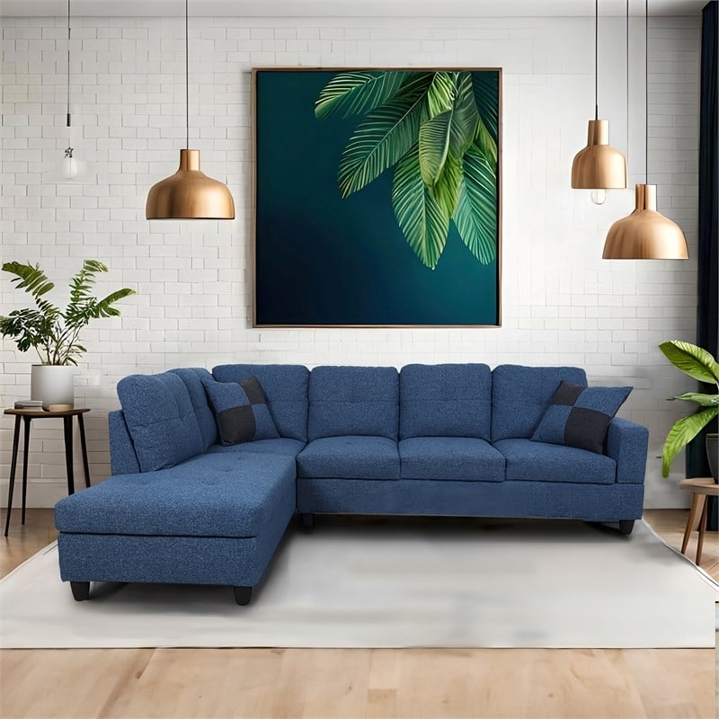 Star Home Living Corp Tracy Fabric Left Facing Sectional in Deep Ocean Blue
