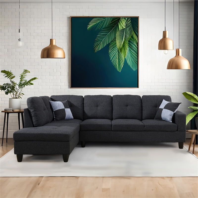 Star Home Living Corp Tracy Linen Fabric Left Facing Sectional in Black/Gray