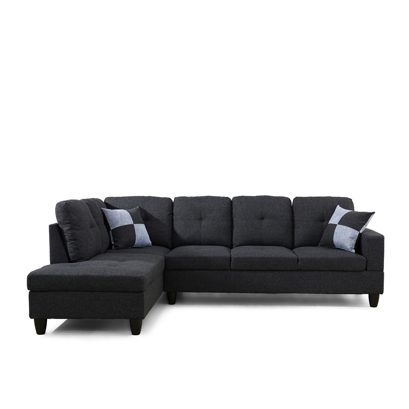 Star Home Living Corp Tracy Linen Fabric Left Facing Sectional in Black/Gray