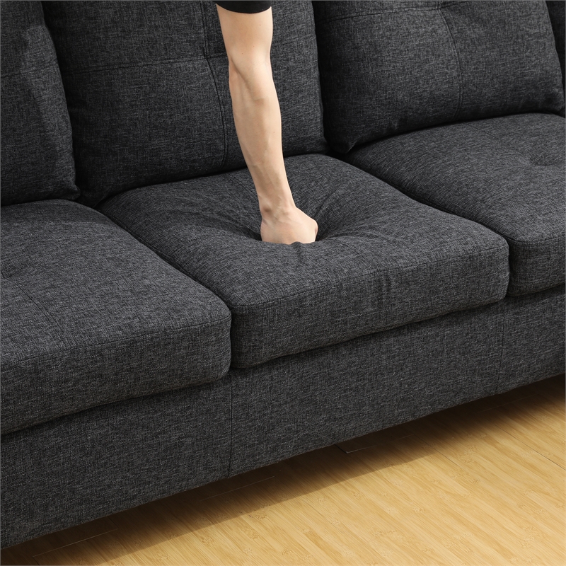 Star Home Living Corp Tracy Linen Fabric Left Facing Sectional in Black/Gray