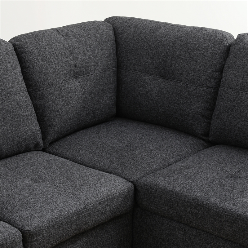Star Home Living Corp Tracy Linen Fabric Left Facing Sectional in Black/Gray