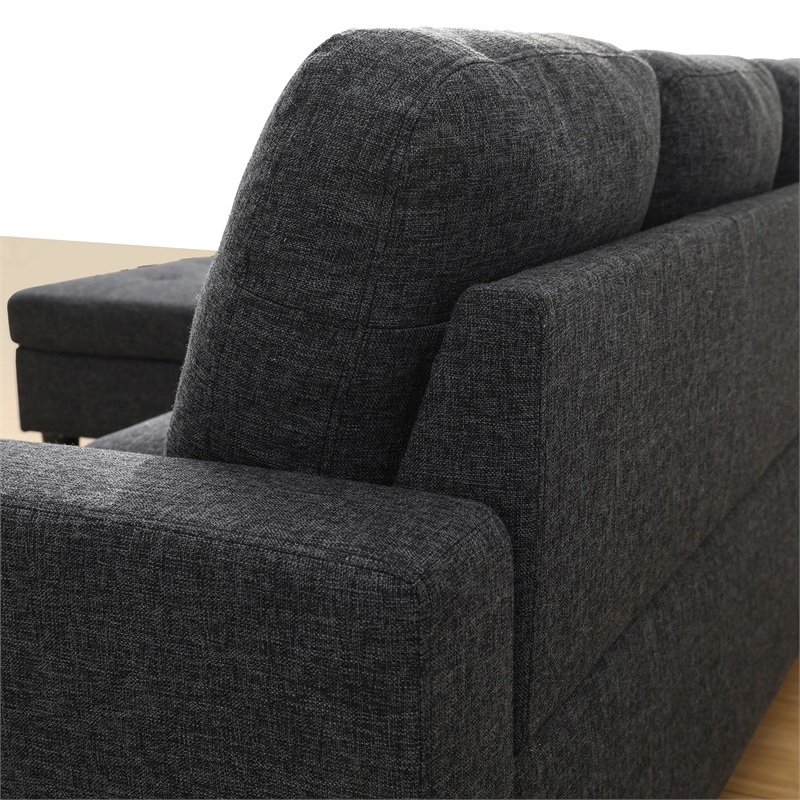 Star Home Living Corp Tracy Linen Fabric Left Facing Sectional in Black/Gray