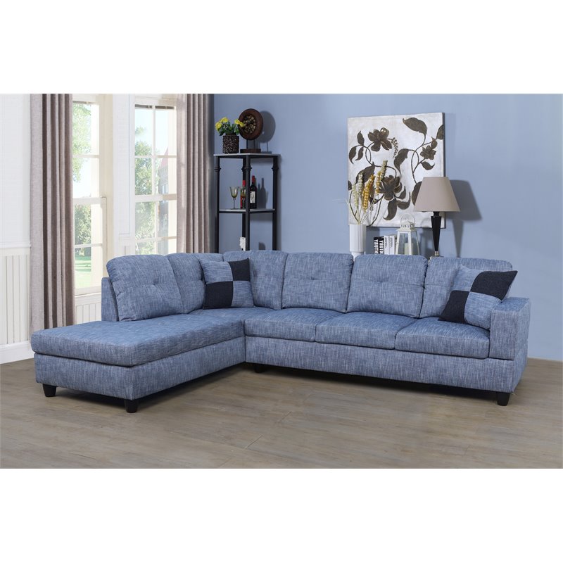 Star Home Living Corp Tracy Linen Fabric Left Facing Sectional in Flint Blue