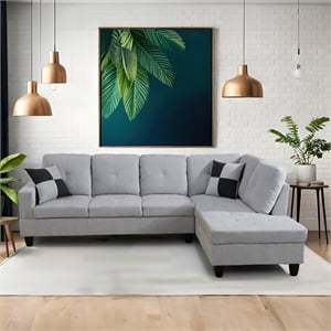 Star Home Living Corp Simon Flannelette Fabric Right Facing Sectional in Gray