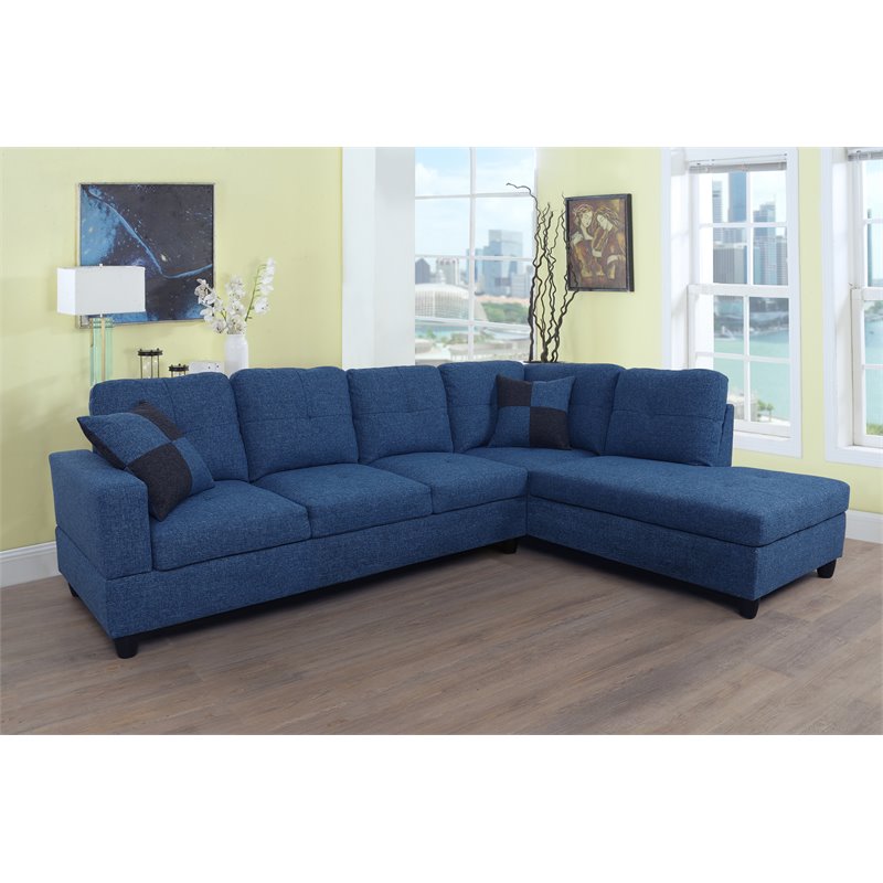 Star Home Living Corp Simon Fabric Right Facing Sectional in Deep Ocean Blue
