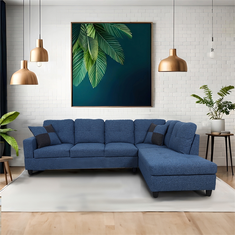 Star Home Living Corp Simon Fabric Right Facing Sectional in Deep Ocean Blue