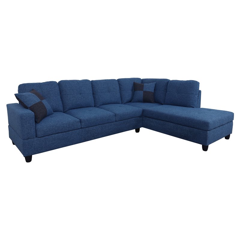 Star Home Living Corp Simon Fabric Right Facing Sectional in Deep Ocean Blue