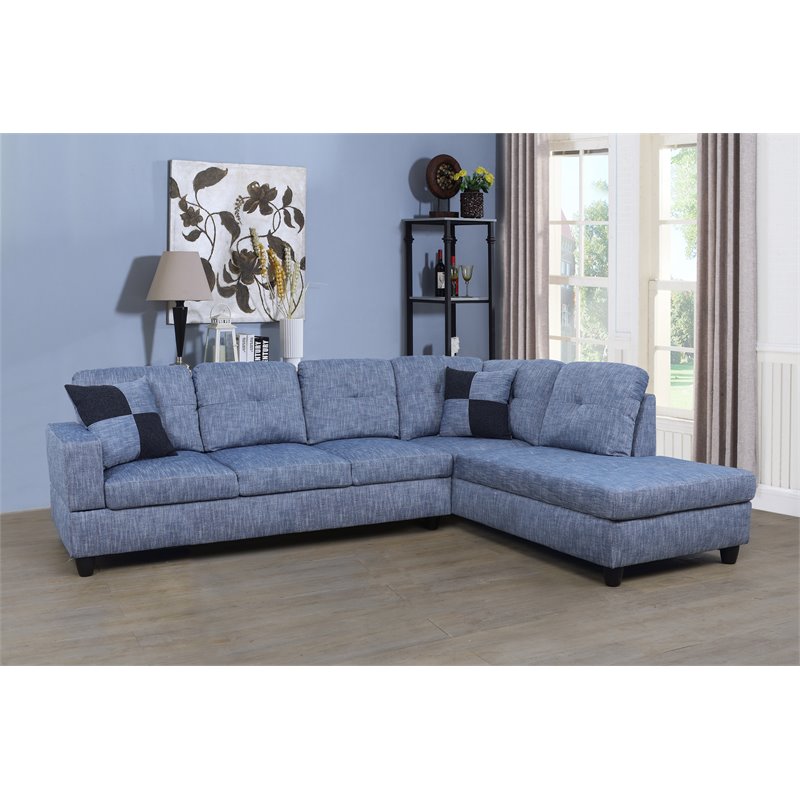 Star Home Living Corp Simon Linen Fabric Right Facing Sectional in Flint Blue