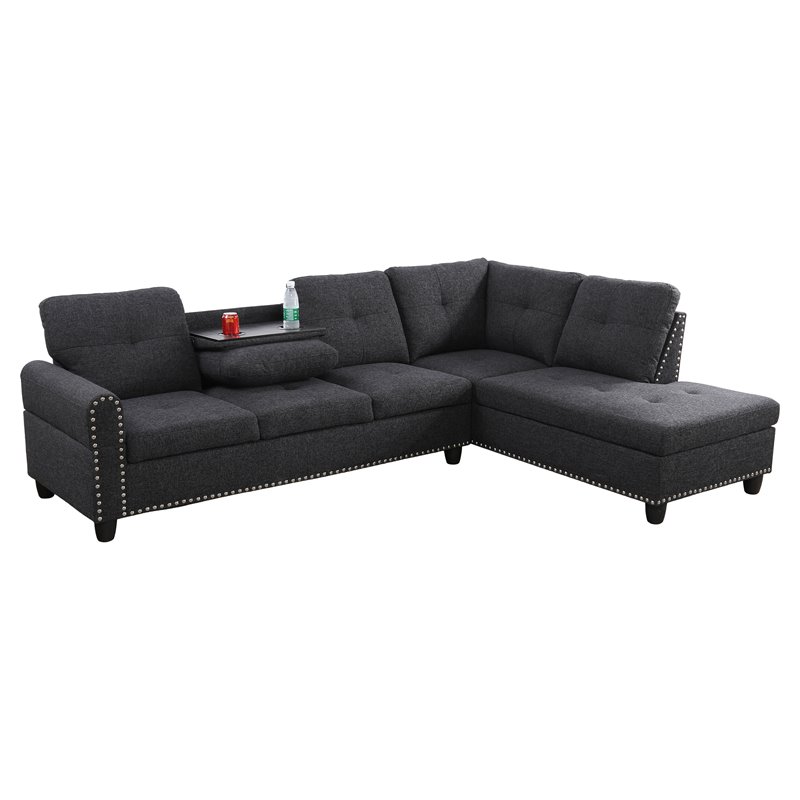 Star Home Living Corp Victor Linen Fabric Sectional Sofa in Black/Gray