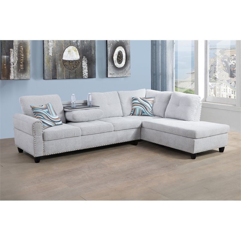 Star Home Living Corp Victor Linen Fabric Sectional Sofa in Gray White
