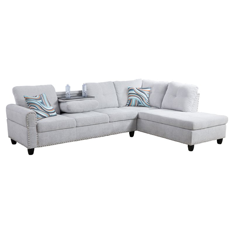 Star Home Living Corp Victor Linen Fabric Sectional Sofa in Gray White