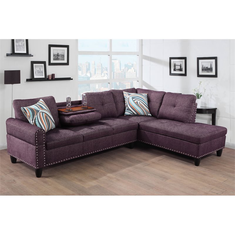 Star Home Living Corp Victor Linen Fabric Sectional Sofa in Amaranth Purple