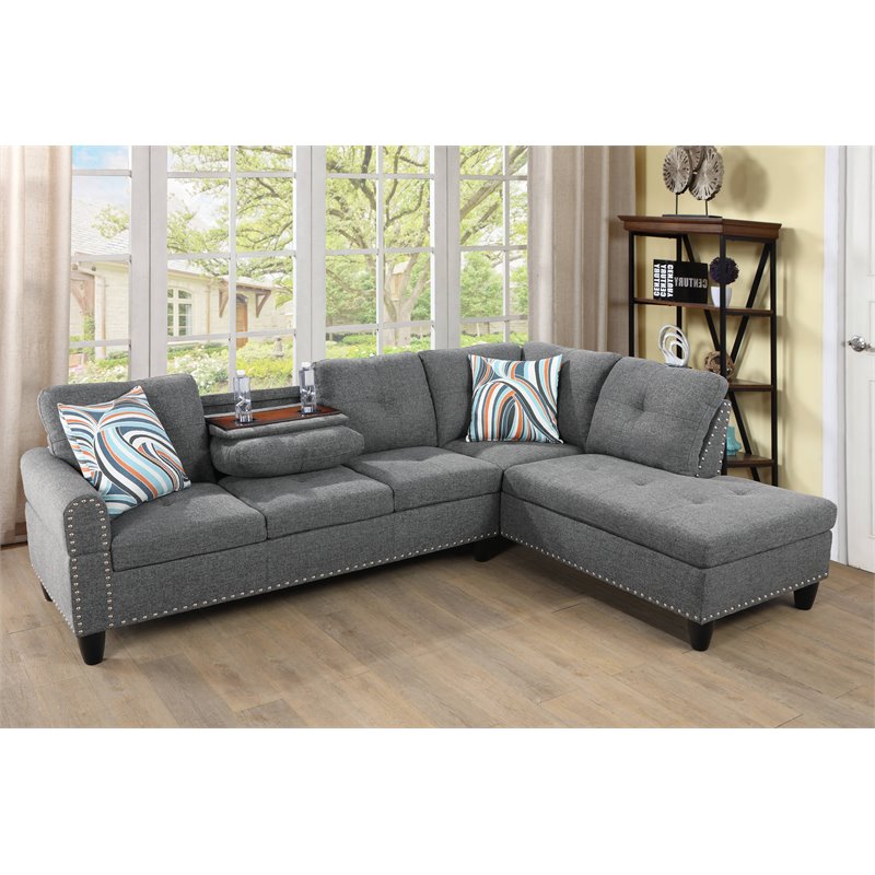 Star Home Living Corp Victor Linen Fabric Sectional Sofa in Gray