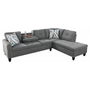 Star Home Living Corp Victor Linen Fabric Sectional Sofa in Gray