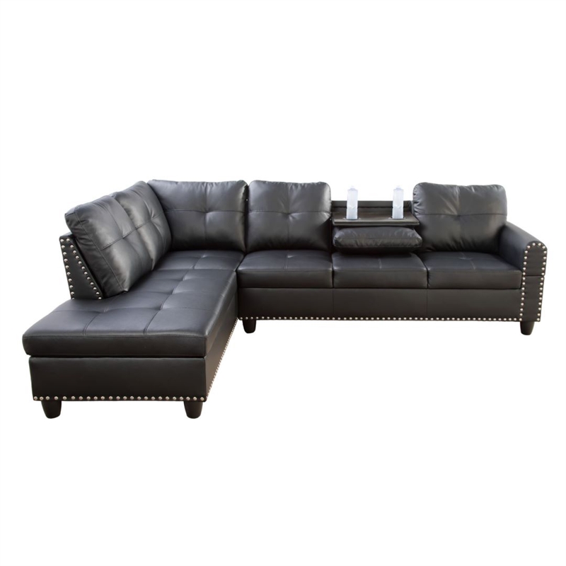 Star Home Living Corp Yolanda Faux Leather Sectional Sofa in Black