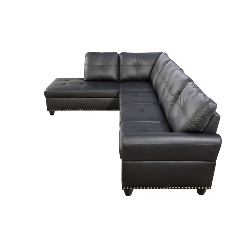 Star Home Living Corp Yolanda Faux Leather Sectional Sofa in Black