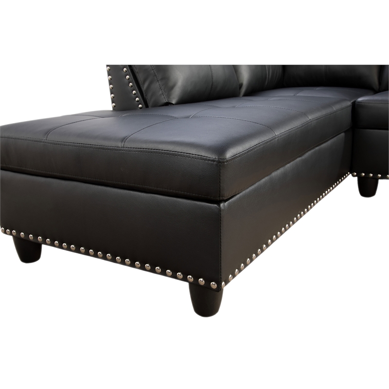 Star Home Living Corp Yolanda Faux Leather Sectional Sofa in Black
