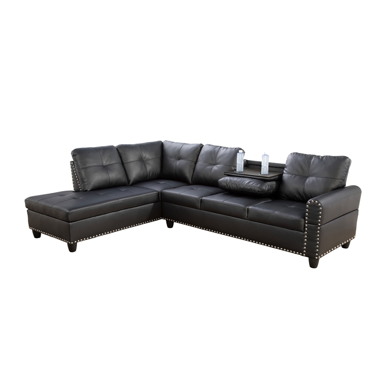 Star Home Living Corp Yolanda Faux Leather Sectional Sofa in Black