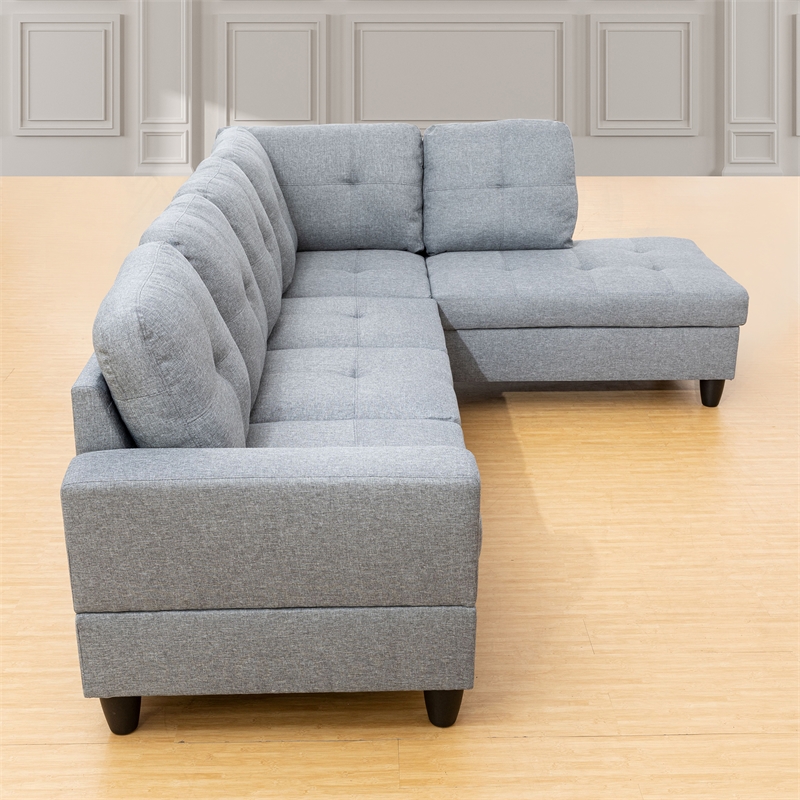 Star Home Living Corp Simon Linen Fabric Right Facing Sectional in Gray