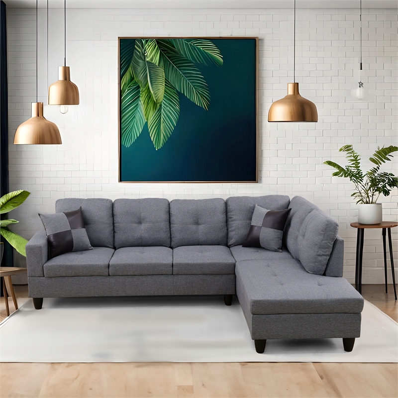 Star Home Living Corp Simon Linen Fabric Right Facing Sectional in Gray