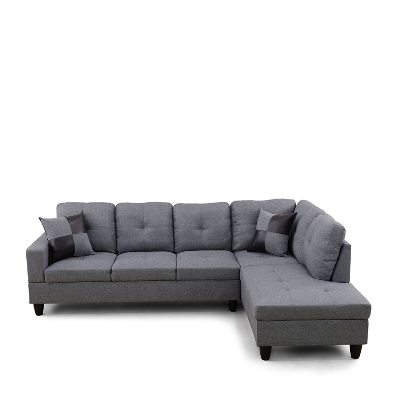Star Home Living Corp Simon Linen Fabric Right Facing Sectional in Gray