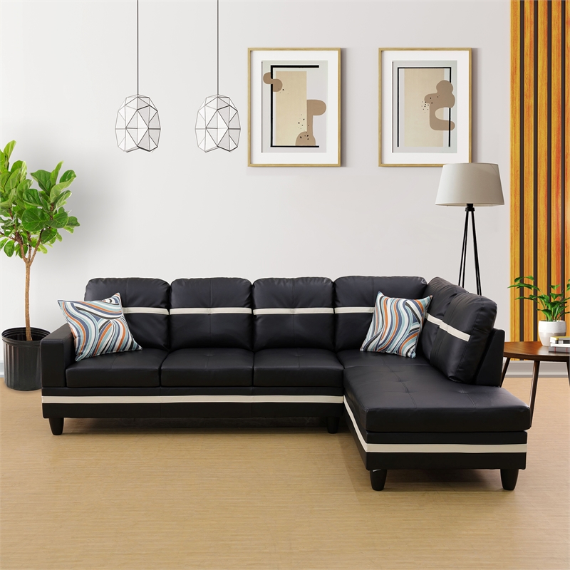 Star Home Living Corp Harry Faux Leather Right Sectional Sofa in Black/White