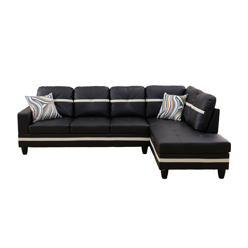 Star Home Living Corp Harry Faux Leather Right Sectional Sofa in Black/White