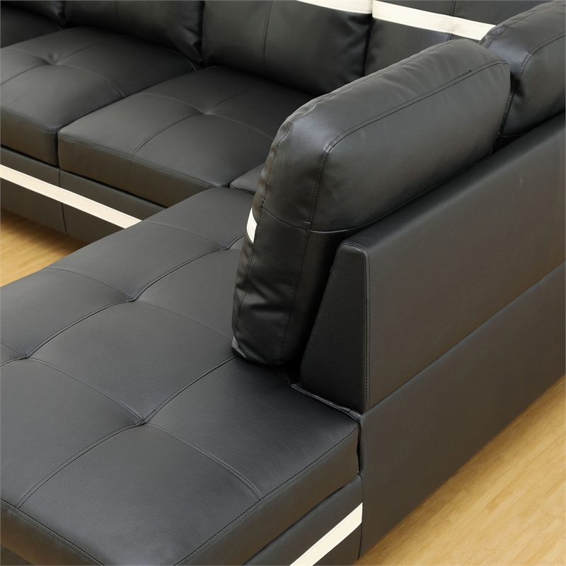 Star Home Living Corp Harry Faux Leather Right Sectional Sofa in Black/White