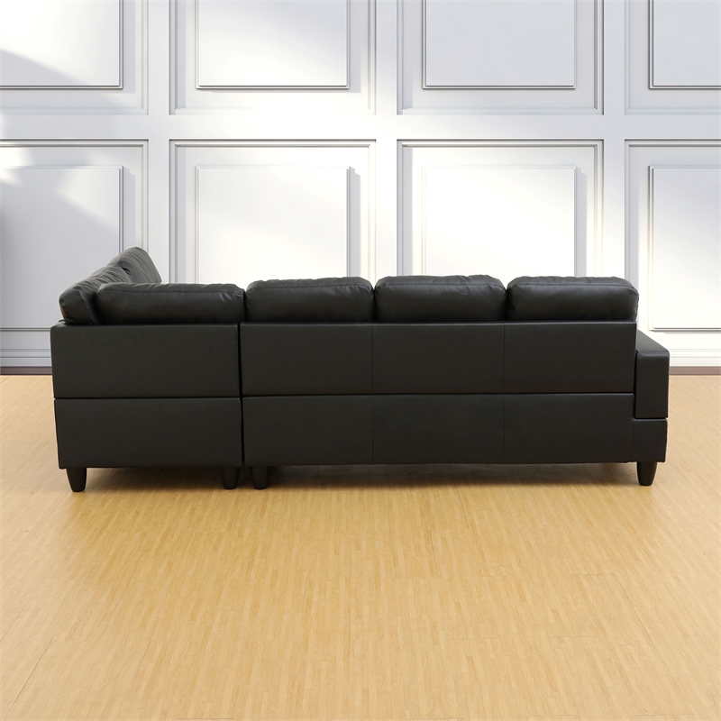 Star Home Living Corp Harry Faux Leather Right Sectional Sofa in Black/White