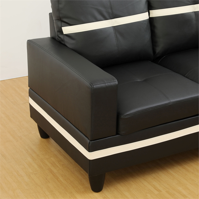 Star Home Living Corp Harry Faux Leather Right Sectional Sofa in Black/White