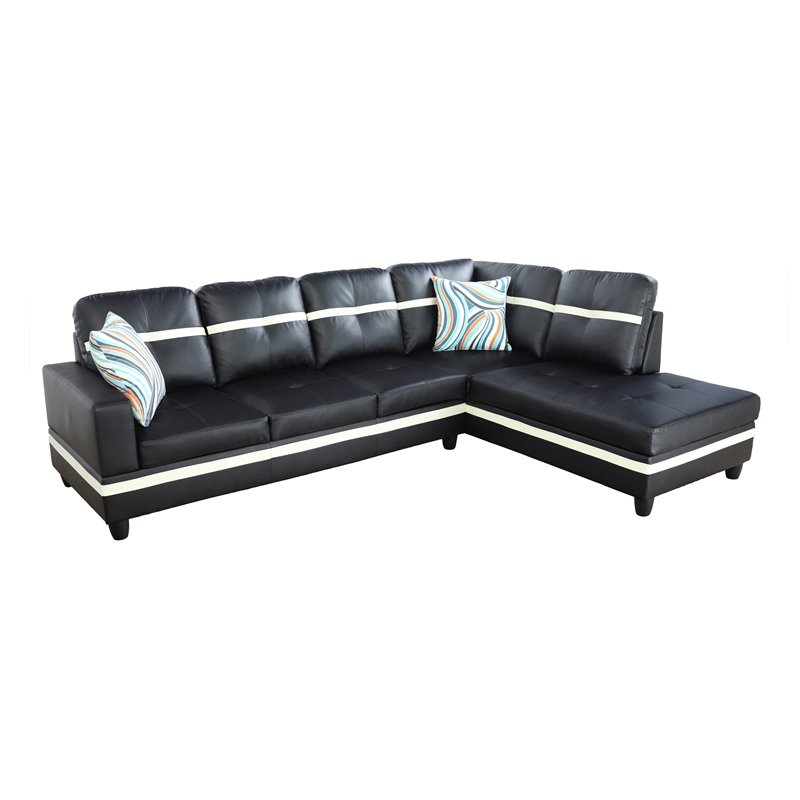 Star Home Living Corp Harry Faux Leather Right Sectional Sofa in Black/White